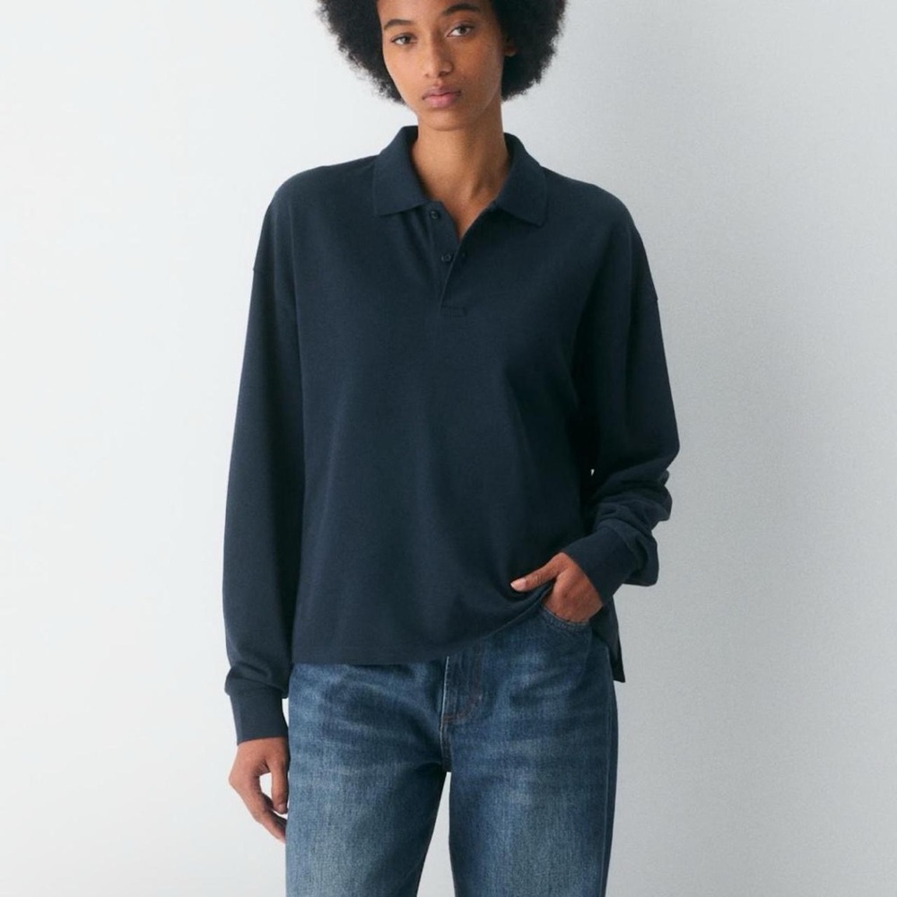 Aritzia Navy Long Sleeve Polo Top